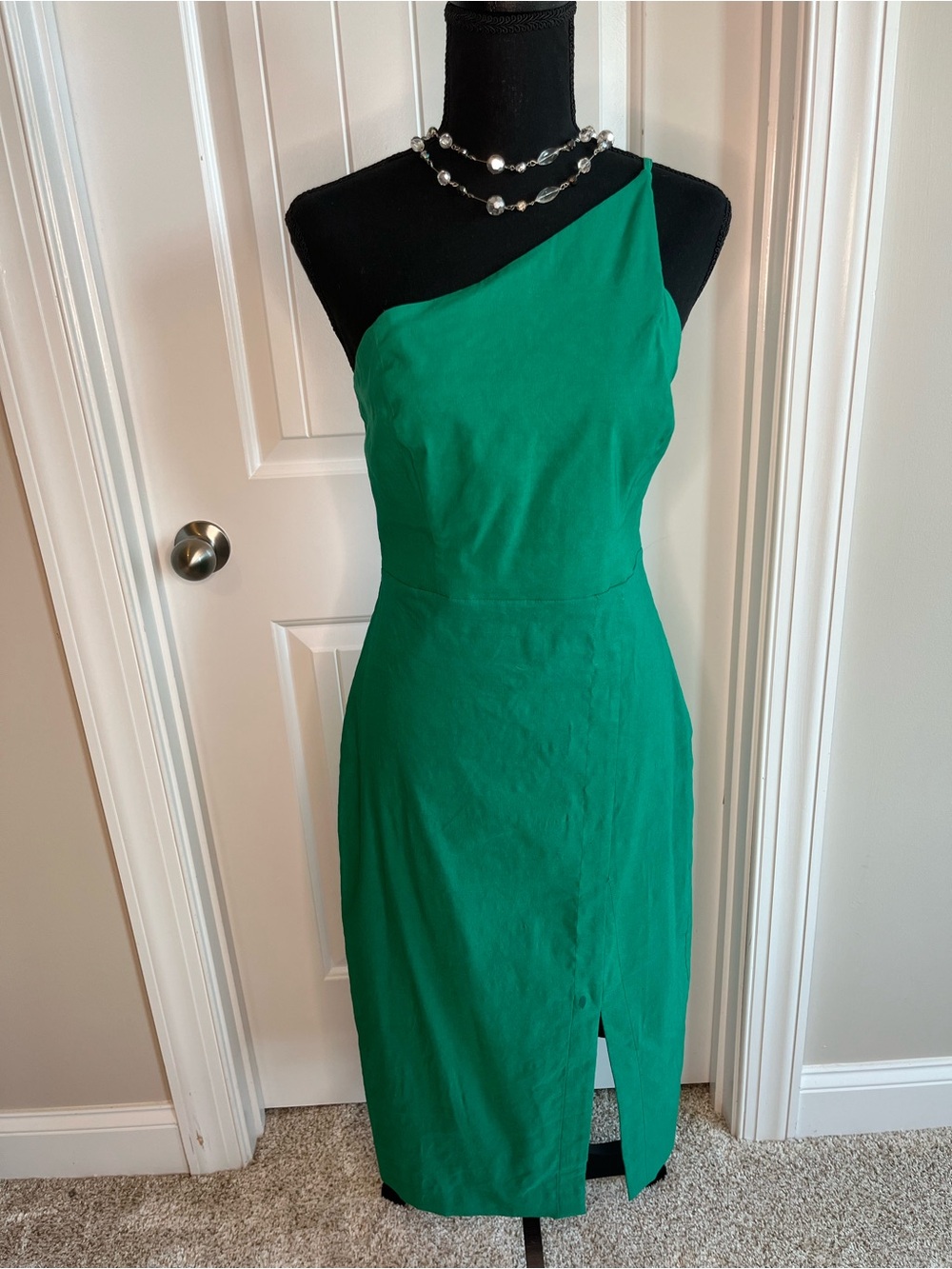 Anthropologie One-Shoulder Emerald Green Midi Dress